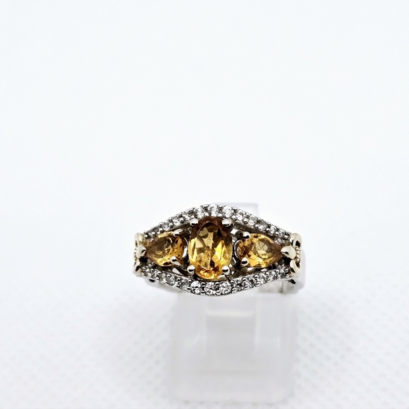 Genuine 🍋 Citrine & White Zircon Ring in 14k Yellow Gold & Sterling Silver Sz 6 - Picture 12 of 17